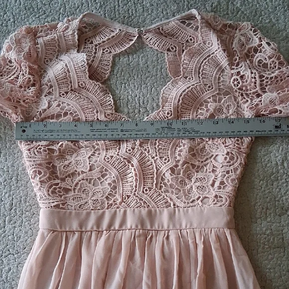 New Pinkblush Pink Long Sleeve Gown with Plunge Neckline - Picture 5 of 7